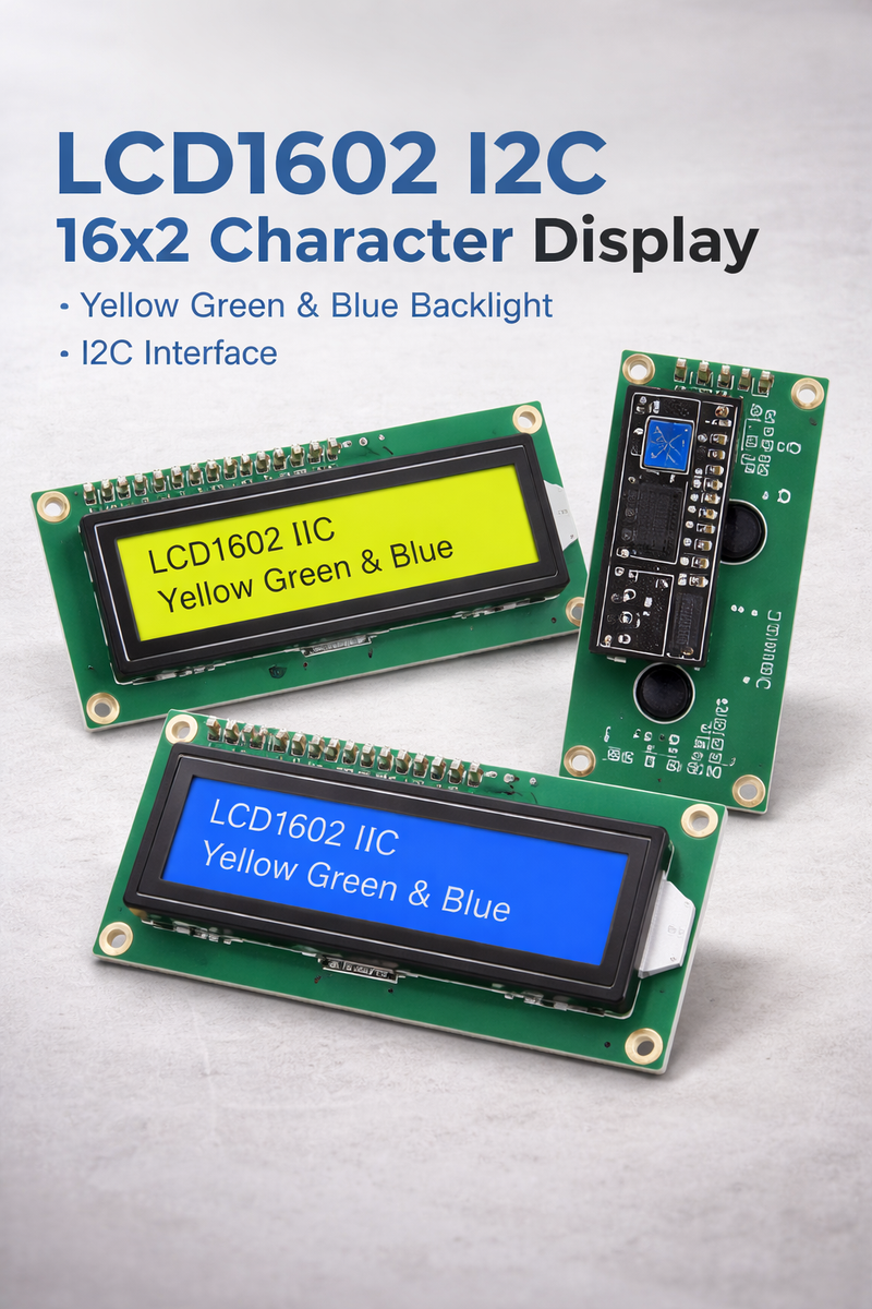 LCD1602 I2C 16x2 Character Display Module Yellow Green / Blue Backlight Arduino