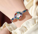 Rainbow Crystal Women's Bracelet Watch – Elegant Silver Quartz Bangle Watch