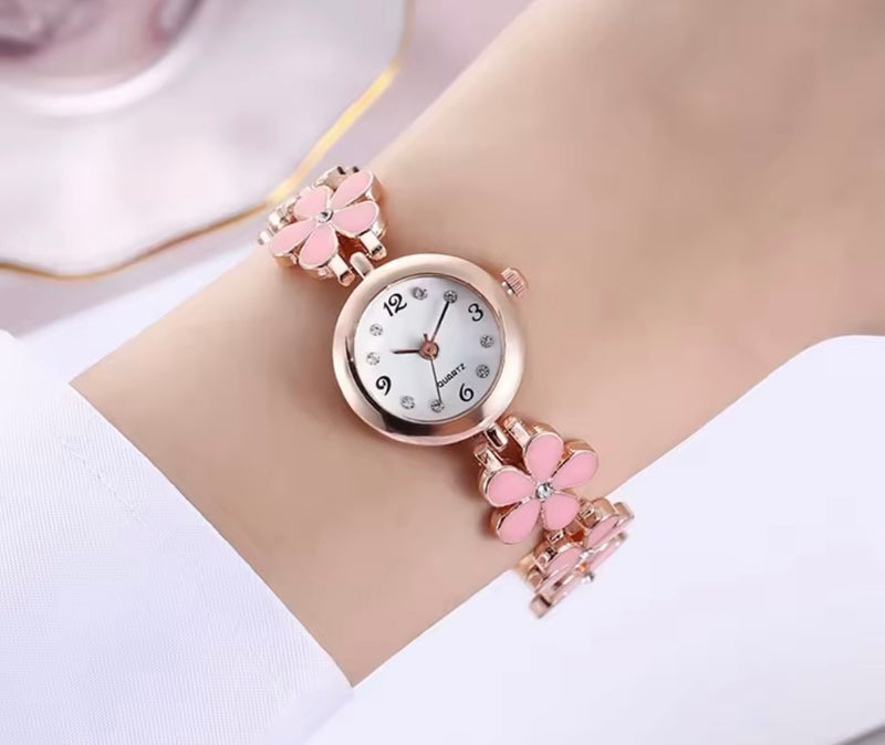Pink Flower Bracelet Watch for Women – Elegant Floral Quartz Wrist Watch