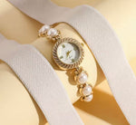 Elegant Gold Pearl Bracelet Watch for Women – Vintage Style Quartz Wristwatch