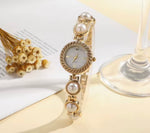Elegant Gold Pearl Bracelet Watch for Women – Vintage Style Quartz Wristwatch