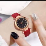 Elegant Red Strap Women's Watch – Rose Gold Case Starry Dial Fashion Wrist Watch