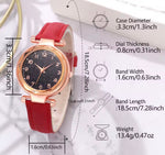 Elegant Red Strap Women's Watch – Rose Gold Case Starry Dial Fashion Wrist Watch