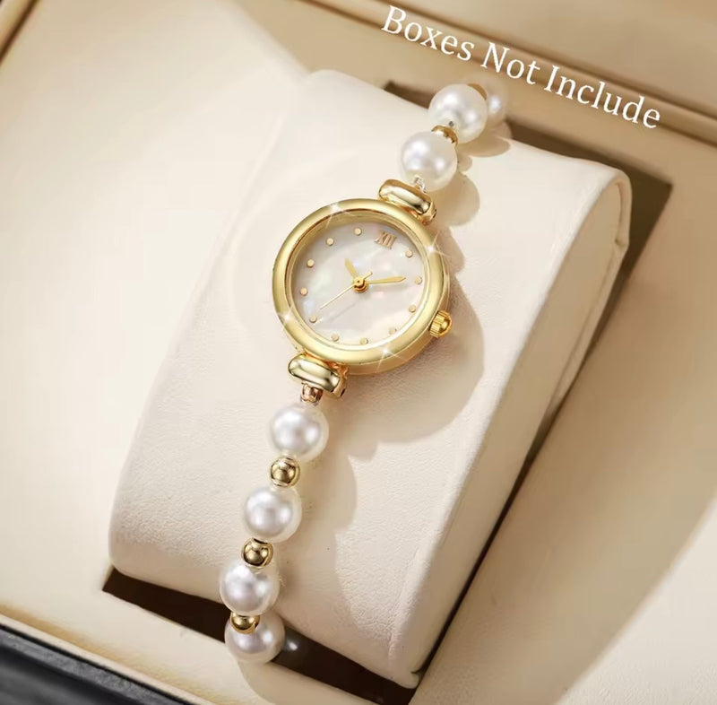 legant Pearl Bracelet Watch for Women – Gold Quartz Wrist Watch