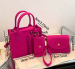Piece Pink Felt Handbag Set – Women’s Mini Tote Bag with Wallet & Pouch
