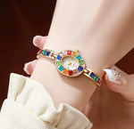 Rainbow Crystal Gold Women's Bracelet Watch – Elegant Quartz Bangle Watch