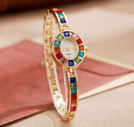 Rainbow Crystal Gold Women's Bracelet Watch – Elegant Quartz Bangle Watch