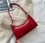 Red Croc Embossed Shoulder Bag – Glossy Baguette Purse for Women