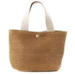 Straw Woven Tote Bag – Summer Beach Handbag with Canvas Handles