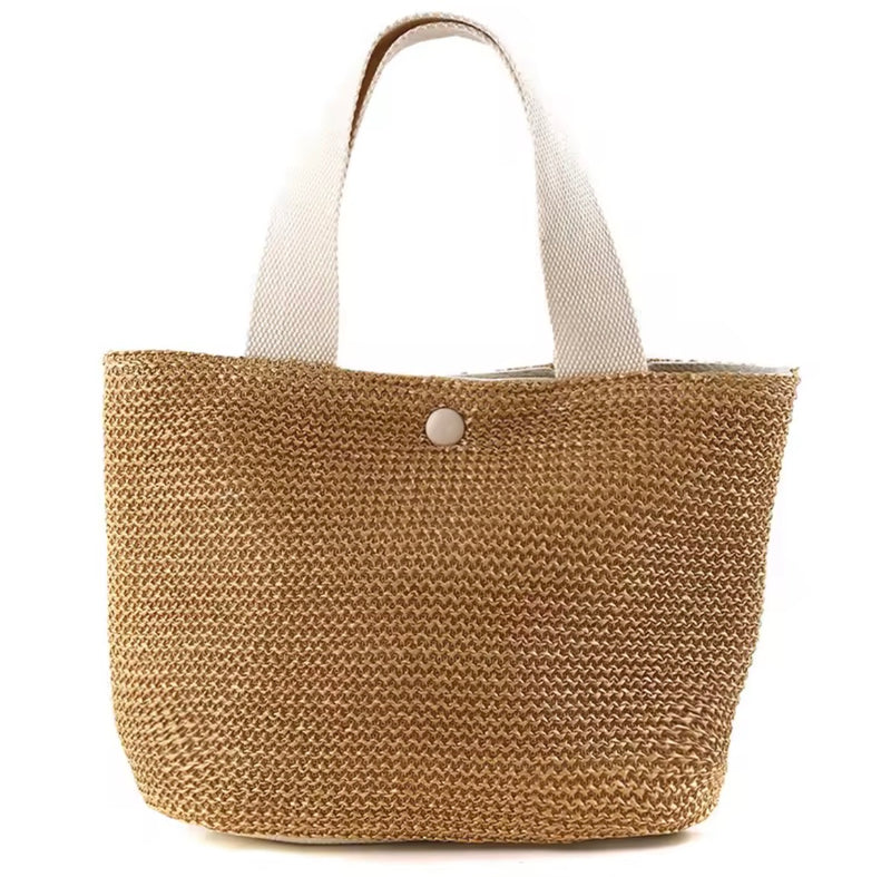 Straw Woven Tote Bag – Summer Beach Handbag with Canvas Handles