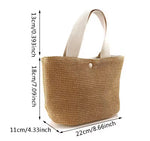 Straw Woven Tote Bag – Summer Beach Handbag with Canvas Handles